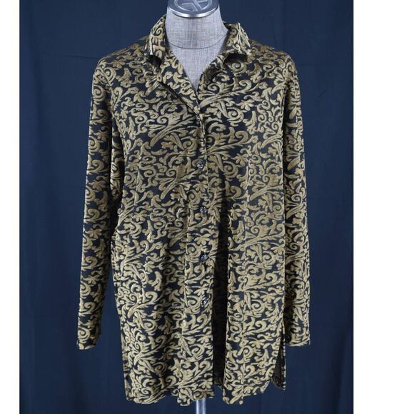 Vintage Diane Von Furstenberg Gold Black Velvet Button Up Top - L - Picture 1 of 5